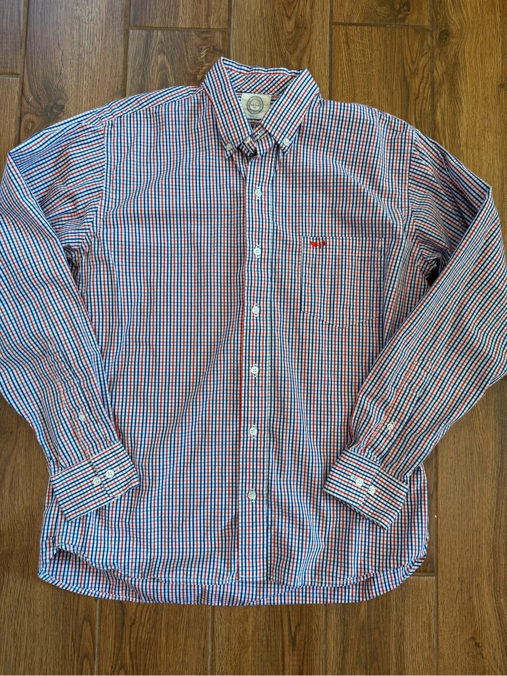 Coastal cotton Men's Long-Sleeve Plaid Button-Down Shirt - Red & Blue / medium
